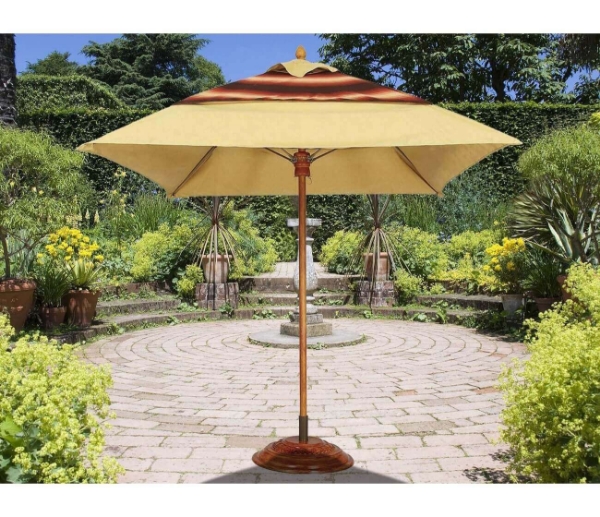 Commercial Umbrellas Augusta Style 6 Foot Square Diameter Market Umbrella. One Piece Simulated Wood Pole. Marine Grade Fabric Top.