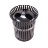 42 Gallon Commercial Flat Steel Strap Round Recycling Trash Receptacle With Divided Aluminum Lid
