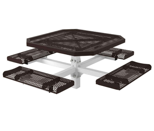 46" Rolled Style Octagonal Polyethylene Coated Metal Picnic Table With Pedestal Mount