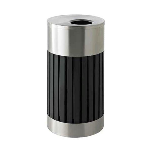 25 Gallon Round Riverview Steel Trash Receptacle with Flat Top