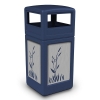 42 Gallon Dome Top Plastic Trash Receptacle With Decorative Cattails Stainless Steel Panels