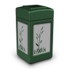 42 Gallon Recycle Top Plastic Trash Receptacle With Decorative Cattails Stainless Steel Panels